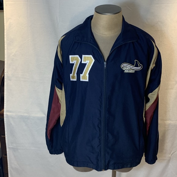 1 of 1 Vintage Sand Sharks #77 Hockey Warmup Windbreaker Grape/Gold/Maroon Sz L - Picture 4 of 14